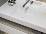 Plan vasque avec lavabo intégré au angle arrondi, L. 60 à 200 cm x l. 40 à 60 cm, résine minérale ACRYSTONE® SOLID-SURFACE Finition lisse blanc mate, Livraison Offerte et Rapide.